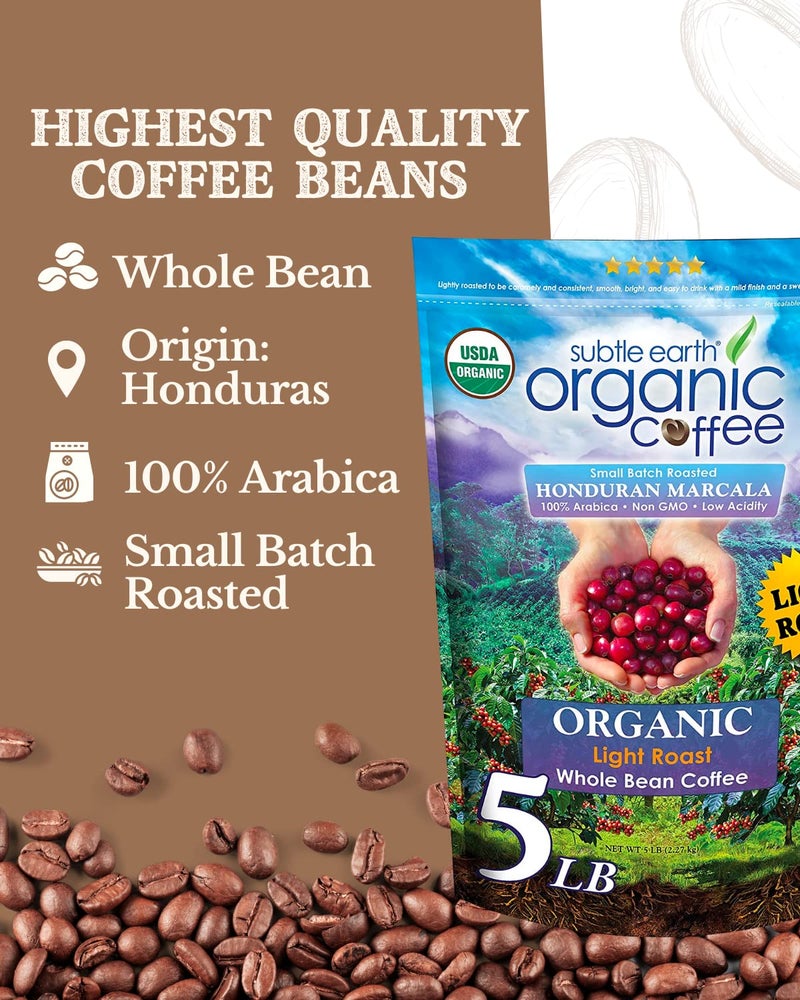 Cafe Don Pablo 5LB Subtle Earth Organic Coffee - Light Roast - Whole Bean Coffee - 100% Arabica Beans - Low Acidity and Non-GMO - 5lb bag - Image 2